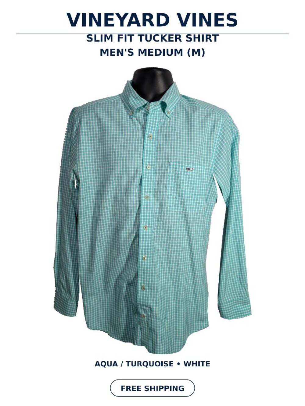 Vineyard Vines Tucker Shirt Mens Medium Slim Fit Aqua Gingham Cotton Button Down